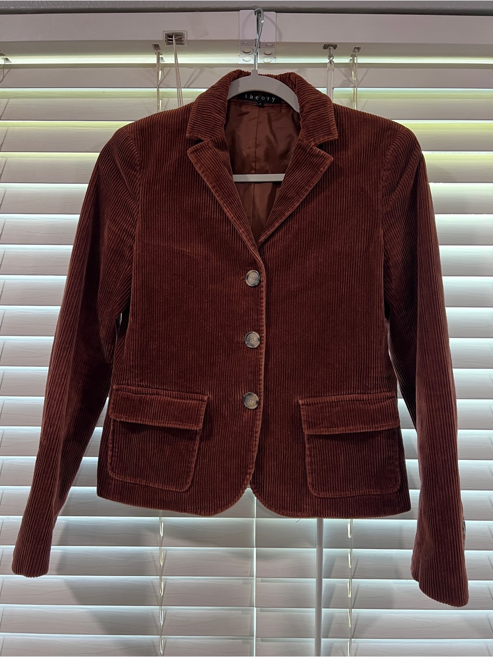 Theory Brown Corduroy Blazer Jacket Made in USA Cotton Stretch Women’s Size 6